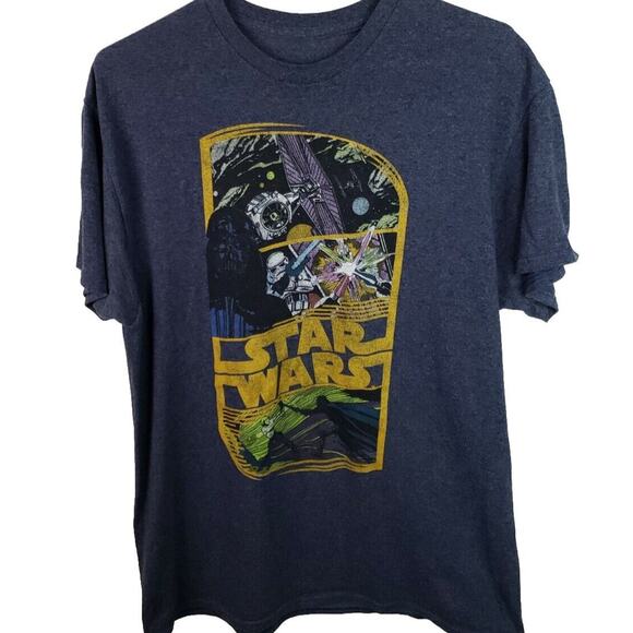 Official Star Wars Movie Poster Comic Book Style Gray Tshirt Size Large - Picture 1 of 4